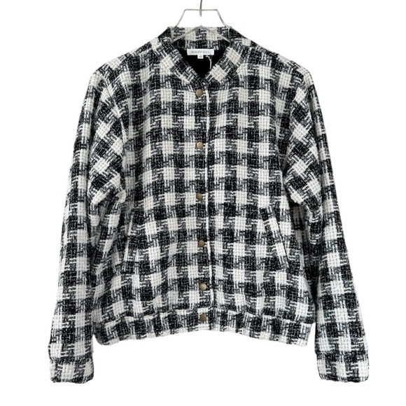 Mododoc Cinched Oversized Bomber Jacket Cream and Black Plaid Size Small - Picture 1 of 5
